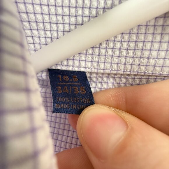 David Donahue Button Up Shirt Purple Check 16.5 34/35 Trim Fit Woven Adult Men - Picture 9 of 14